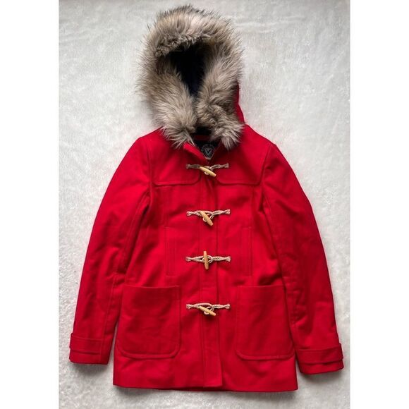 American Eagle Outfitters Red Toggle & Rope Duffle Wool Coat Jacket, Size Small - Picture 2 of 15